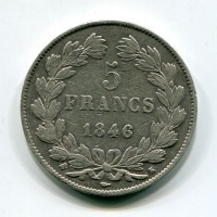 Francia, Luigi Filippo (1830-1848): 5 franchi 1846-K (Gadoury#678A)