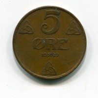 Norvegia, Haakon VII (1905-1957): 5 ore 1929 (KM#368)