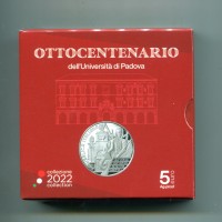 Italia 2022: 5 euro "Ottocentenario Università di Padova", nella confezione originale -proof-
