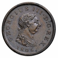 Gran Bretagna, Giorgio III (1760-1820): 1 penny 1806-Soho (KM#663; Spink#3780), in slab NGC MS64BN. Grande qualità, dal vivo è molto più bello
