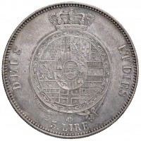 Parma, Roberto I (1854-1859): 5 lire 1858 (Gigante#1), tiratura di soli 470 pezzi