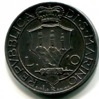 San Marino: 1932, 10 lire (Gigante#11), con cartellino di provenienza Crippa
