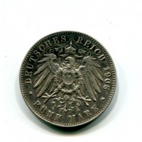 Germania, Wurttemberg, Guglielmo II (1891-1918): 5 marchi 1908-F (Jaeger#176)
