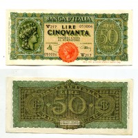 Luogotenenza: 50 lire 10/12/1944 "Italia Turrita" -serie sostitutiva- (Gigante,BI#13AB)
