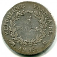 Francia, Napoleone I (1799-1814): 5 franchi AN 12-M (Gadoury#579)