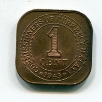 Malaya, Giorgio VI (1936-1952): 1 cent. 1943 (KM#6)