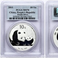 Cina: 10 yuan 2011 "Oncia-Panda", in slab PCGS MS70, max-grade ! (KM#1980)
