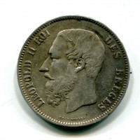 Belgio, Leopoldo II (1865-1909): 5 franchi 1875 
