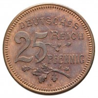 Germania, Guglielmo II (1888-1918): 25 pfennig 1908-D -PROVA- (Schaaf#18/G25; Slg Beckenbauer#3156), grammi 4,39