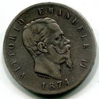 Vittorio Emanuele II (1861-1878): 5 lire 1874-Mi (Gigante#48)
