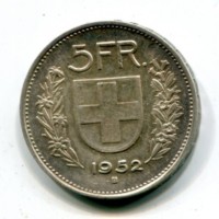 Svizzera, Confederazione: 5 franchi 1952
