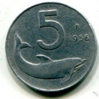 Repubblica Italiana (dal 1946): 5 lire 1956 "Delfino" (Gigante#287)
