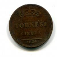 Napoli, Ferdinando II (1830-1859): 5 tornesi 1839 (Gigante#215)
