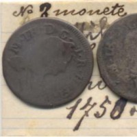 Milano, Maria Teresa (1740-1780): lotto di due pezzi da 5 soldi 1750 e 1758 (MIR#428/2 e 428/3), con cartellino di antica raccolta