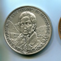 San Marino 1973: dittico di medaglie (bronzo e argento) "Primo Centenario della Morte Alessandro Manzoni", diametro 60mm, nella sua scatola. Argento grammi 101.39, bronzo grammi 86.89