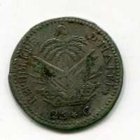 Haiti, Repubblica (1825-1849): 25 centesimi 1827 anno 24 (KM#18.1)