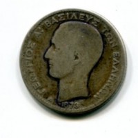 Grecia, Giorgio I (1863-1913): 1 dracma 1873 (KM#38), segni di penna sul D/ e sul R/