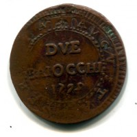 Perugia, Pio VI (1775- 1799): 2 baiocchi 1795-XXI (Muntoni#394)
