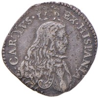 Milano, Carlo II (1676-1700): ottavo di filippo 1676 (MIR,317#390/1; Crippa#11; CNI#75-78), grammi 3,26