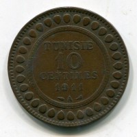 Tunisia, Protettorato francese, Muhammad Al-Nasir Bey (1324-1340/1906-1922): 10 cent. 1911 (KM#236),