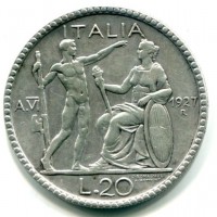 Vittorio Emanuele III (1900-1943): 20 lire 1927-VI "Littore" (Gigante#36)
