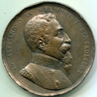 Bersaglieri 1886: medaglia ad "Alessandro La Marmora", colpi, diametro 65 mm.
