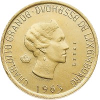 Lussemburgo, Charlotte (1919-1964): 20 franchi 1963 "ESSAI" (Probszt#02b), tiratura di soli 250 esemplari !