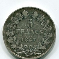 Francia, Luigi Filippo (1830-1848): 5 franchi 1847-BB (Gadoury #678A)