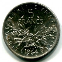 Francia, Quinta Repubblica (dal 1959): 5 franchi 1964 (Le Franc#310/8), conservazione eccezionale

