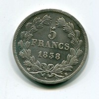 Francia, Luigi Filippo (1830-1848): 5 franchi 1838-B (Gadoury #678)