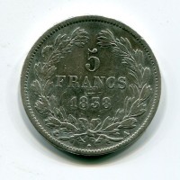 Francia, Luigi Filippo (1830-1848): 5 franchi 1838-A (Gadoury #678)
