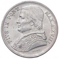Roma, Pio IX (1846-1870): 20 baiocchi 1864-XIX (Gigante#106), grammi 5.72