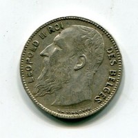 Belgio, Leopoldo II (1865-1909): 1 franco 1909 (KM#56.1)