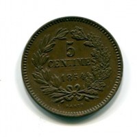 Lussemburgo, Guglielmo III (1849-1890): 5 cent. 1854 (KM#22.1), rame rosso