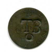 Tobago, Amministrazione Britannica: 1 1/2 pence, detto "Black Dog", contromarcato su 2 soldi 1749 (KM#5, Lec#6)