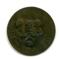 Tobago, Amministrazione Britannica: 1 1/2 pence, detto "Black Dog", contromarcato su 2 soldi 1749 (KM#5, Lec#6)