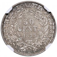 Francia, Terza Repubblica (1871-1940): 50 centesimi 1873-A (Gadoury#419a), in slab NGC MS66