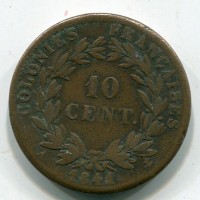 Colonie Francesi, Luigi Filippo (1830-1848): 10 cent. 1841 (Gadoury#316)