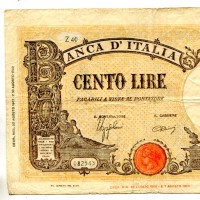 Regno, Vittorio Emanuele III: 100 lire 23/08/1943 "Grande B" (GiganteBI#22A), strappetto
