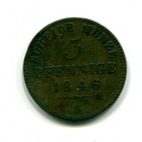 Germania, Schwarzburg, Gunter Friedrich Carl II (1839-1880): 3 pfennige 1846-A (AKS#41)