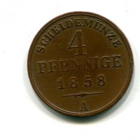 Germania, Schaumburg-Lippe, Giorgio Guglielmo (1787-1860): 4 pfenning 1858-A (KM#42)