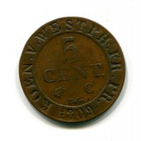 Germania, Westphalia, Hyeronimus Napoleon (1807-1813): 5 cent 1809-C (KM#94)
