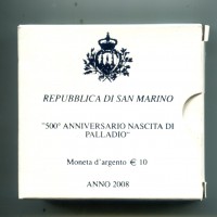 San Marino 2008: 10 euro "Andrea Palladio", in confezione originale