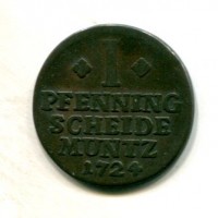 Germania, Brunswick Luneburg-Calemberg-Hannover, Giorgio Ludovico (1698-1727): 1 pfenning 1724(KM#164)