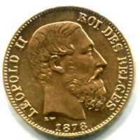 Belgio, Leopoldo II (1865-1909): 20 franchi 1878 (KM#37)