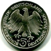 Germania, Rep. Federale (dal 1949): 5 marchi 1977-J "Carl Friedrig Gauss" (KM#145)

