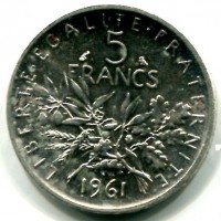 Francia, Quinta Repubblica (dal 1959): 5 franchi 1961 (Le Franc#340/5), conservazione eccezionale
