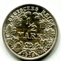 Germania, Guglielmo II (1888-1918): 1/2 marco 1916-A (KM#17), conservazione eccezionale
