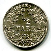 Germania, Guglielmo II (1888-1918): 1/2 marco 1918-D (KM#17), conservazione eccezionale
