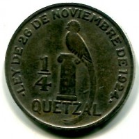 Guatemala: 1/4 quetzal 1928 (KM#243.1)
